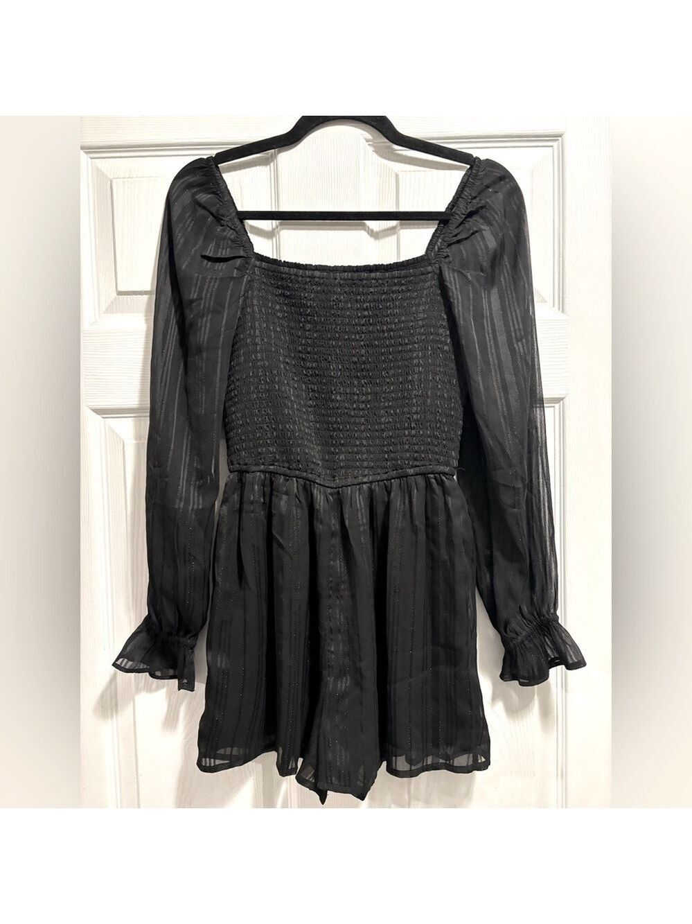 Abercrombie & Fitch Romper Black with Silver Metallic Smocked Lined Shorts Small